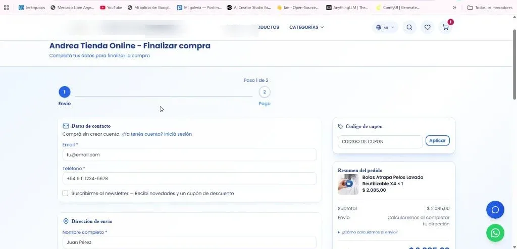 Checkout de tienda online con envío y cupones
