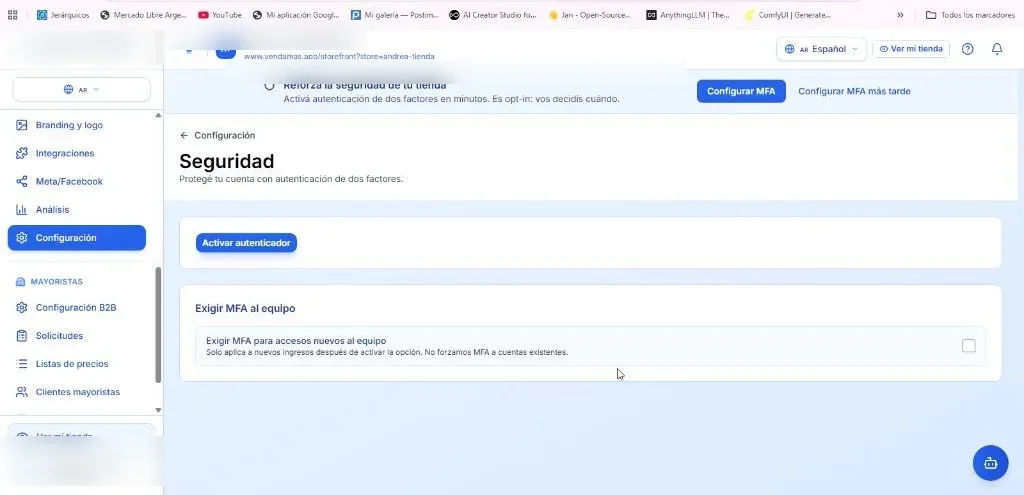 Configuración de seguridad y MFA para el equipo
